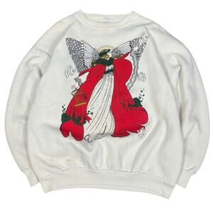 Vintage Sweatshirt Mens Large‎ Angel Christmas Tultex Crewneck 90s Red and White